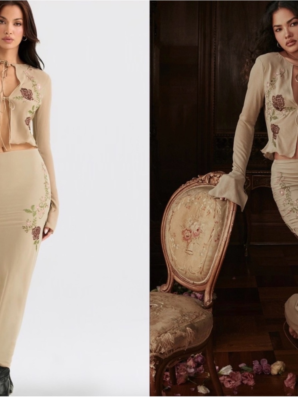 House of CB Beige Sheer Set with Western Floral Embroidery - Picture 13 of 15